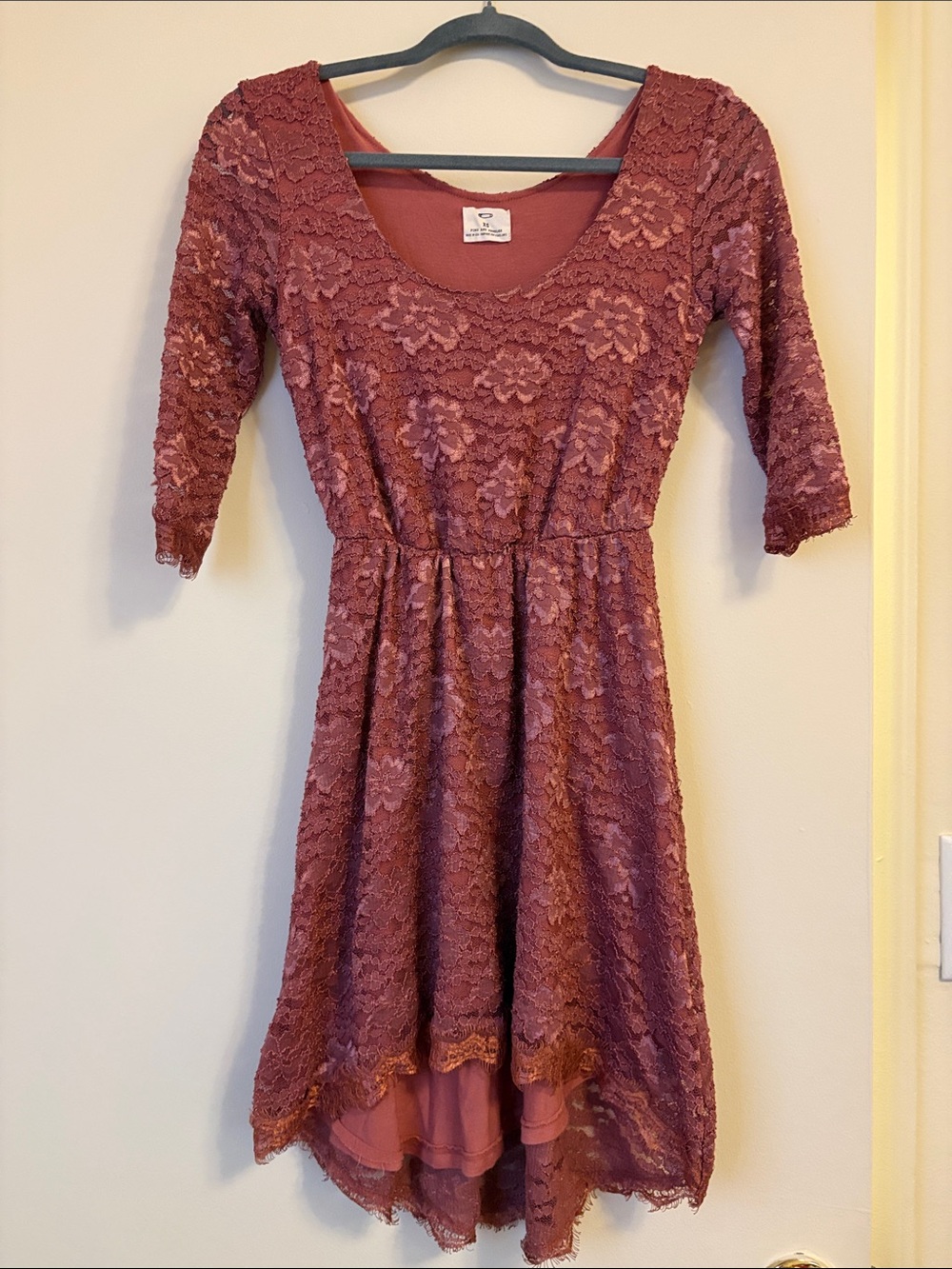 Pins & Needles Dusty Rose Lace High-Low Fit-and-Flare Dress